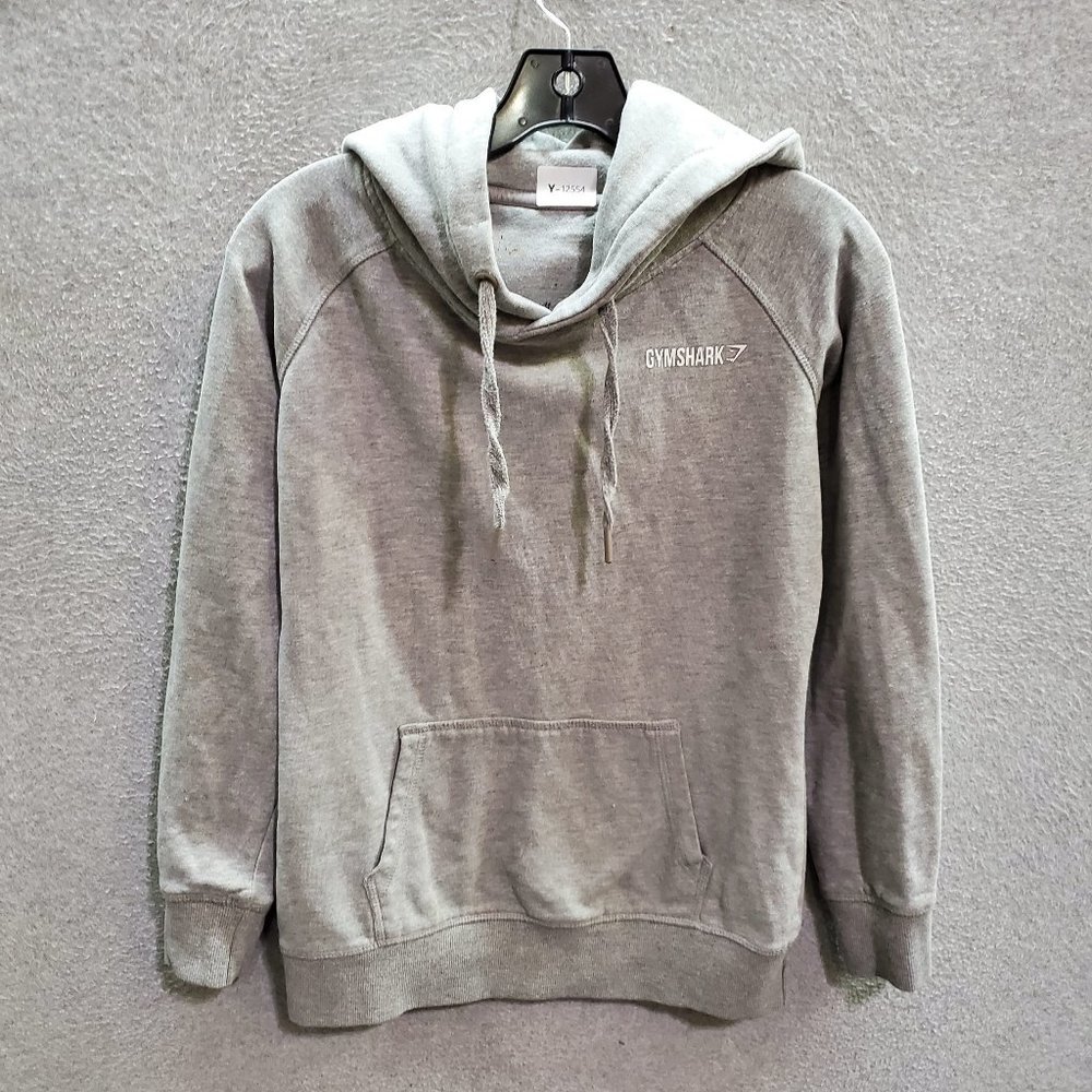 Gymshark Women Sweatshirt Medium Gray Hoodie Logo Drawstring Pocket‎ Pullover